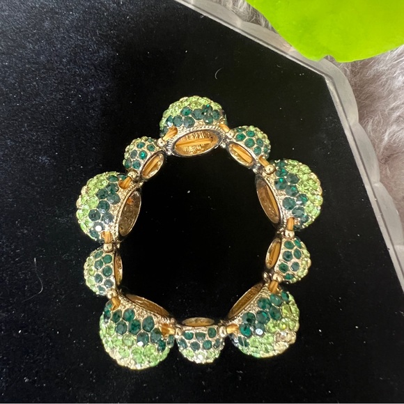 Gold Tone Stretch Bracelet with Green Ombré Rhinestones - Picture 2 of 4